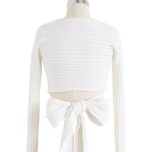 Bowknot Back Crop Ribbed Knit Top in White Sz M-L